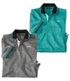 Pack of 2 Men's Sporty Polo Shirts - Mottled Grey Emerald Atlas For Men