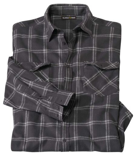 Men's Black Checked Flannel Shirt - Long Sleeves