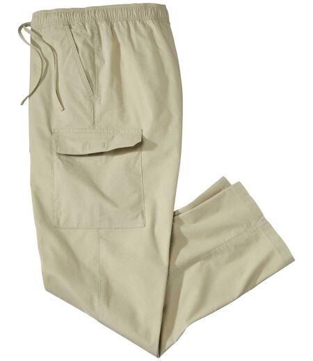 Men's Beige Cargo Trousers - Elasticated Waist