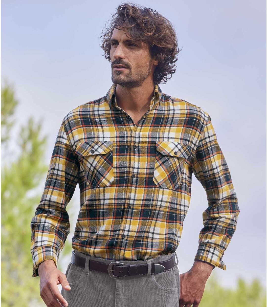 Men's Ochre Checked Flannel Shirt-2