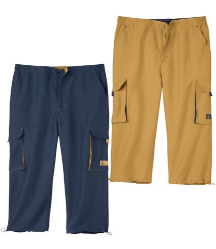 Pack of 2 Men's Cropped Cargo Trousers - Navy Ochre 