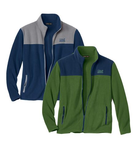 Pack of 2 Men's Full Zip Fleece Jackets - Green Navy