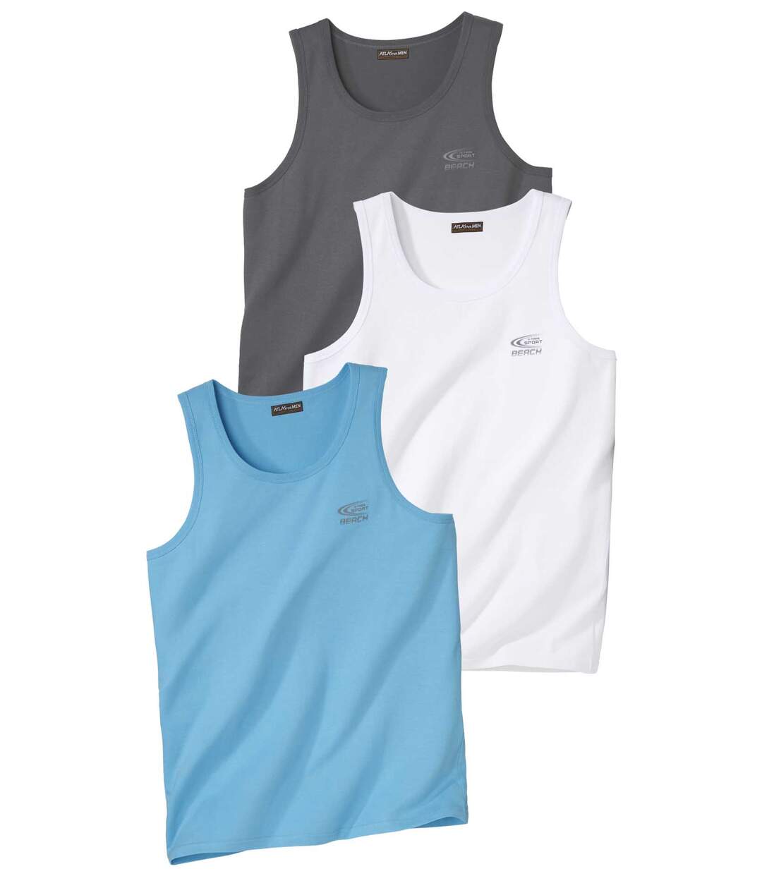 Pack of 3 Men's Tank Tops - Turquoise Grey White-1