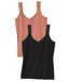 Pack of 2 Women's Lace Vest Tops - Pink and Black 
