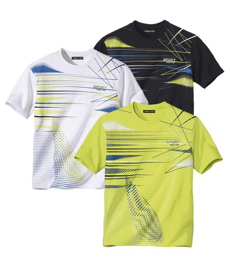 Pack of 3 Men's Graphic Printed T-Shirts - Black White Green 