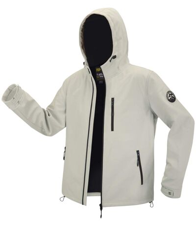 Men's Beige Hooded Softshell Jacket - Water-Repellent