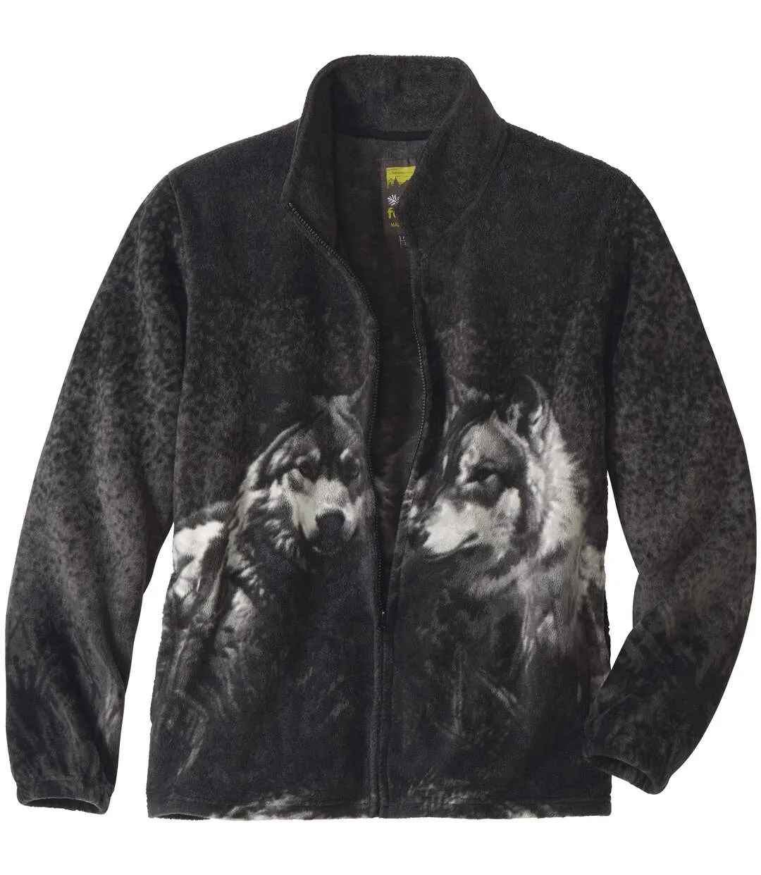 Men's Grey Wolf Print Fleece Jacket-3