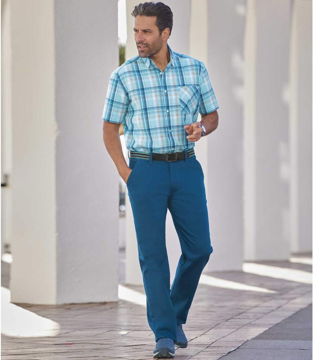 Modré strečové chino kalhoty Blue Summer Atlas For Men
