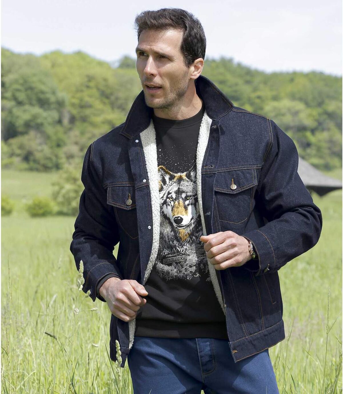 Kurtka jeansowa podszyta kożuszkiem sherpa Atlas For Men