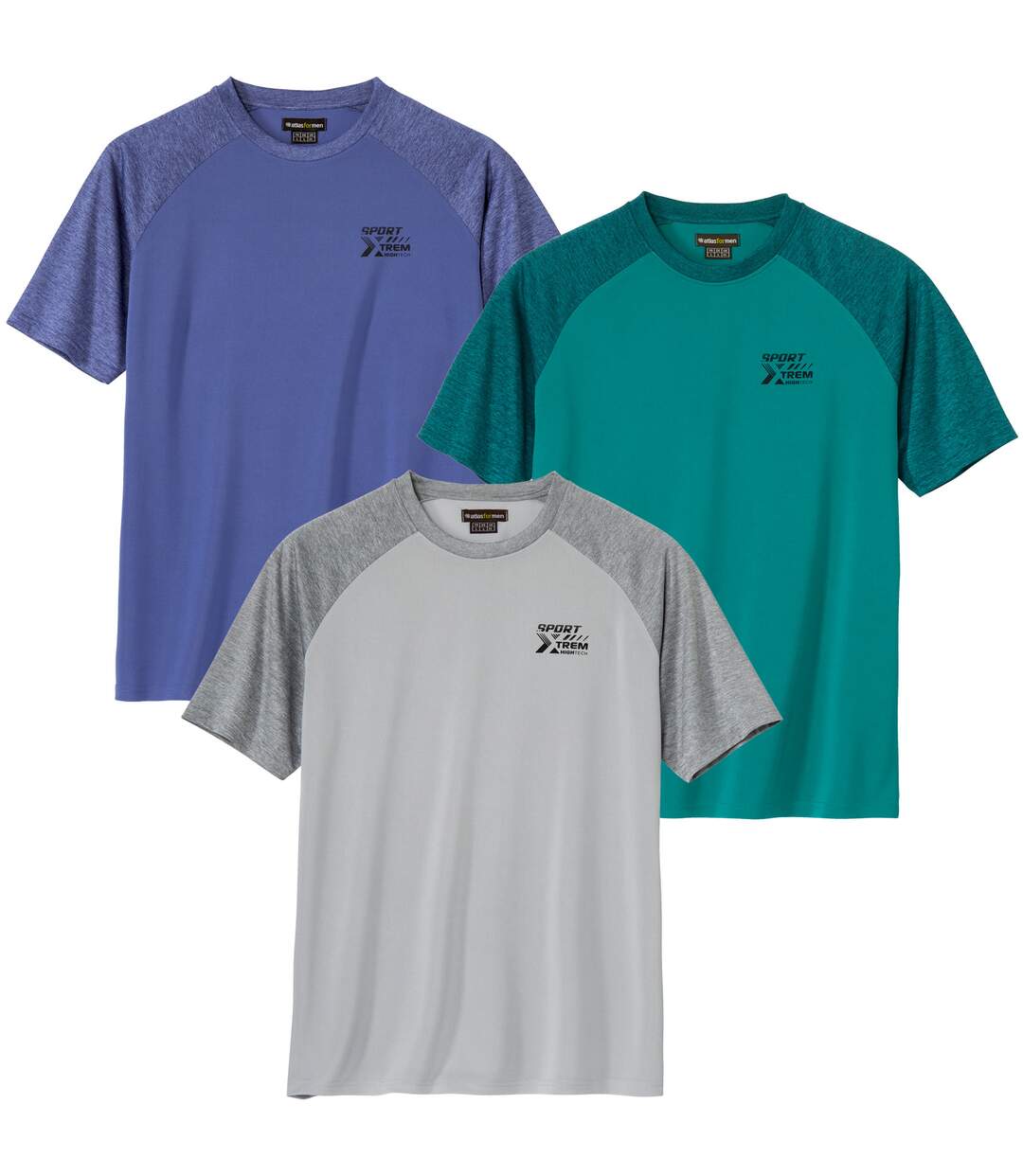 Pack of 3 Men's Active T-Shirts - Grey Purple Green-1