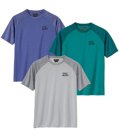 Pack of 3 Men's Active T-Shirts - Grey Purple Green 