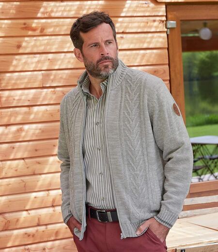 Men's Gray Sherpa-Lined Knit Jacket