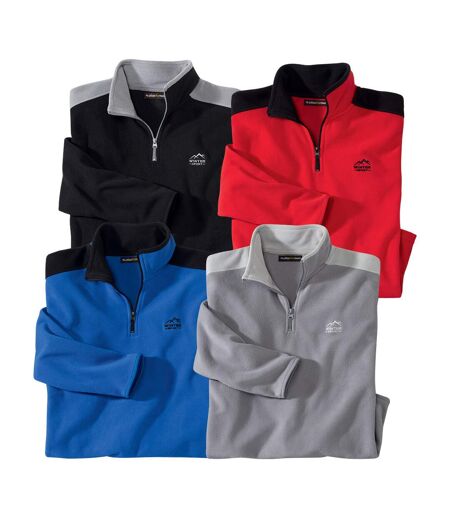 Pack of 4 Men's Everyday Microfleece Pullovers - Black Gray Red Blue