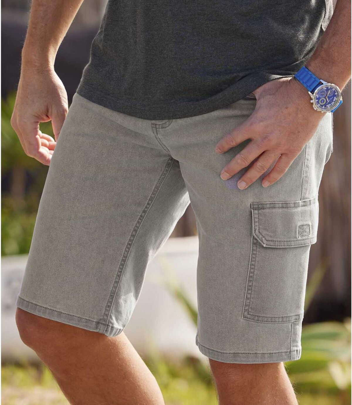 Bermudy-bojówki z szarego jeansu ze stretchem Atlas For Men