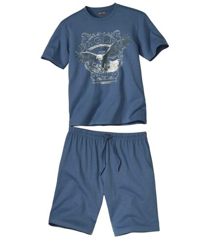 Men's Eagle Print Short Pajama Set - Blue
