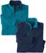 Pack of 2 Men's Microfleece Pullovers - Green Navy  