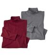 Pack of 2 Men's Cotton Turtleneck Sweaters - Burgundy Grey Atlas For Men