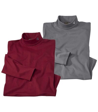 Pack of 2 Men's Cotton Turtleneck Sweaters - Burgundy Grey