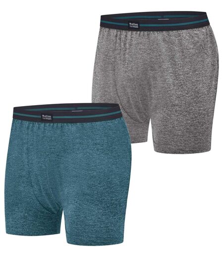 Pack of 2 Men's Stretchy Boxer Shorts - Green Gray