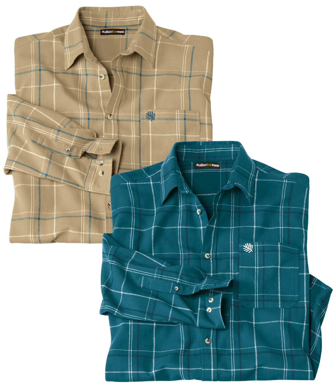 Pack of 2 Men's Flannel Shirts - Beige Green-1