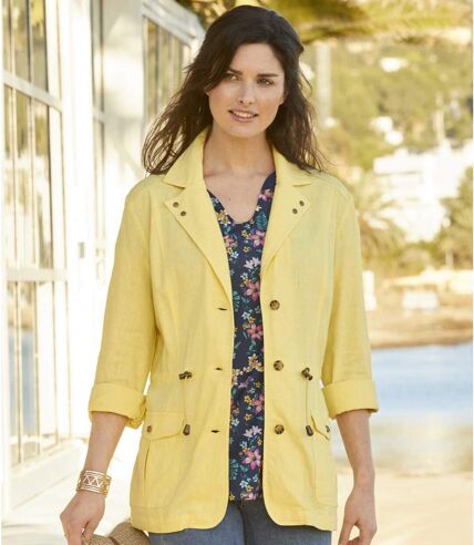 Women's Linen and Viscose Safari Jacket - Yellow