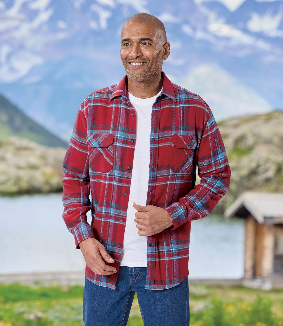 Men's Red Checked Flannel Shirt-4