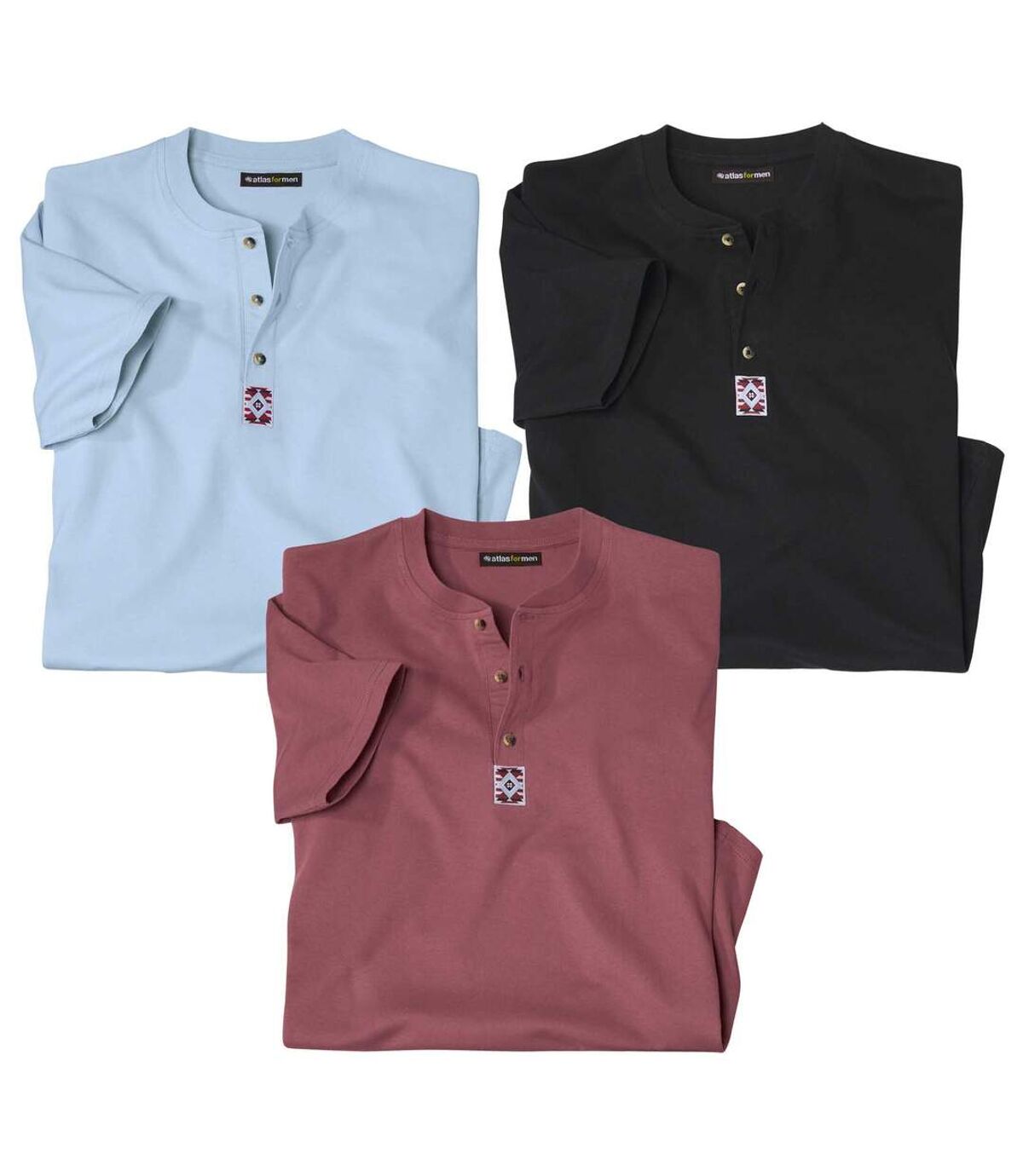 Sada 3 triček West-Side s knoflíčkovým zapínáním u krku Atlas For Men