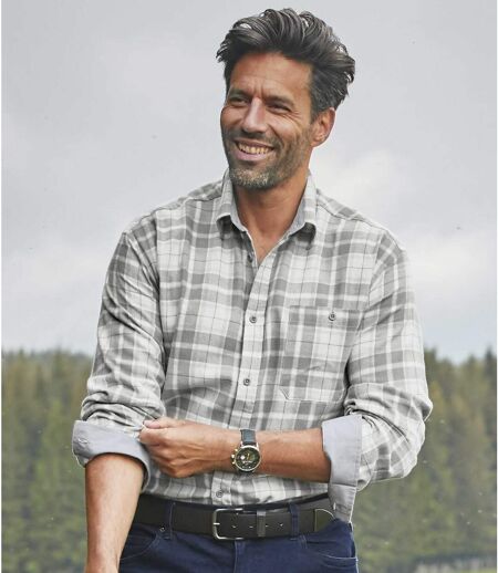 Men's Winter Checked Flannel Shirt - Grey