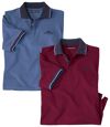 Pack of 2 Men's Piqué Polo Shirts - Blue Burgundy Atlas For Men