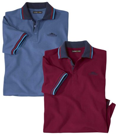 Pack of 2 Men's Piqué Polo Shirts - Blue Burgundy