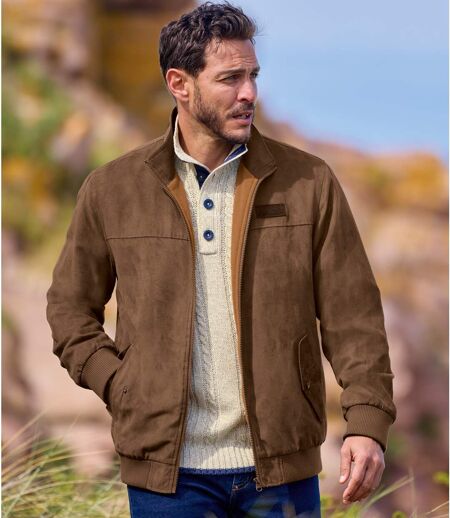 Men's Brown Faux-Suede Jacket