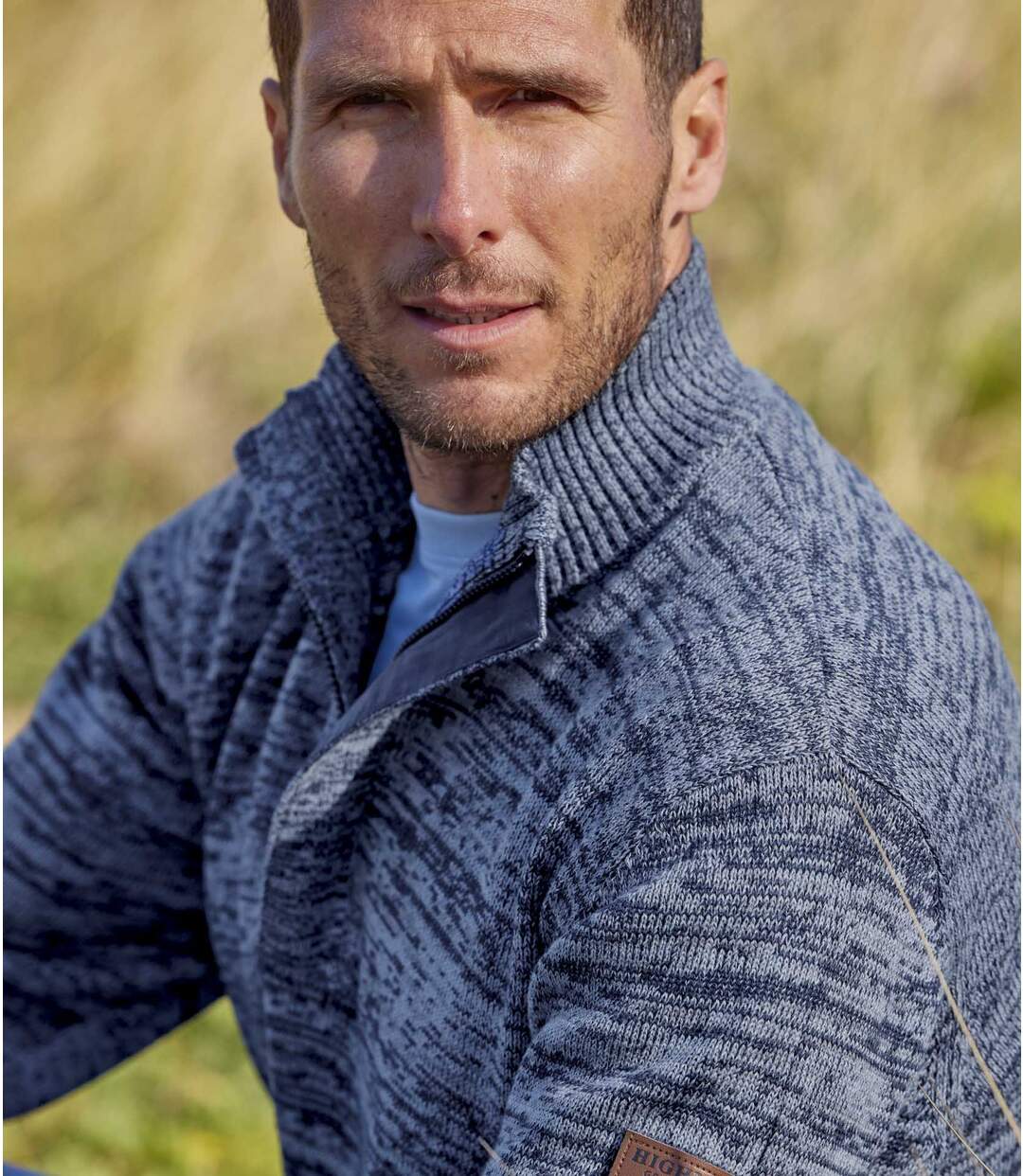 Men's Half-Zip Mottled Blue Sweater  Atlas For Men