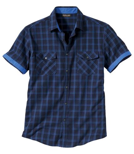 Men's Blue Checked Shirt - Short Sleeves