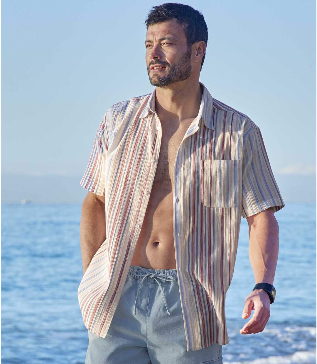 Men's Striped Ecru Crepe Shirt Atlas For Men