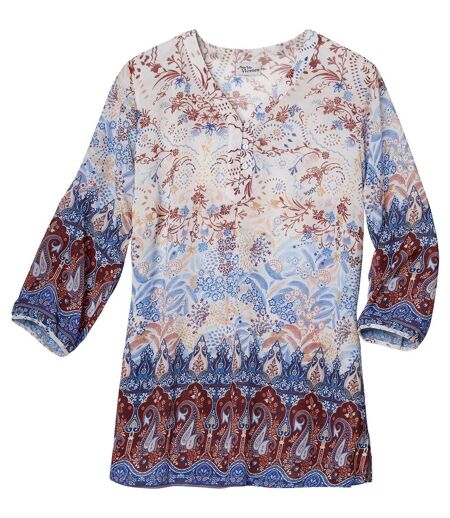 Women's Multi-Coloured Patterned Mousseline Fabric Top