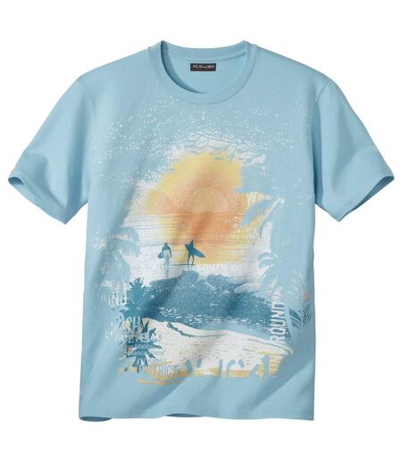 Men's Turquoise Pacific Surf Print T-Shirt