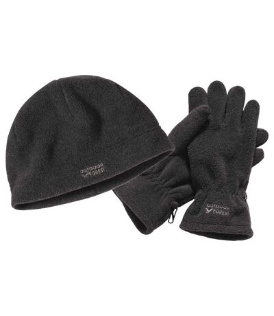 Men's Dark Grey Fleece Hat And Gloves Set