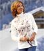Women's Floral Turtleneck Top - Off-White