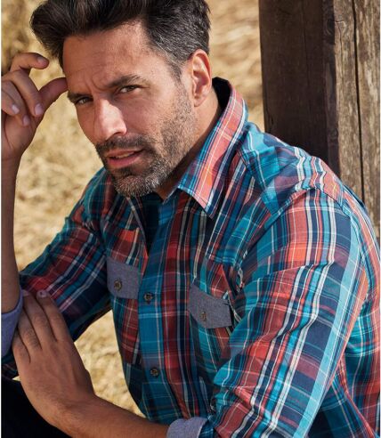 Chemise ranch en popeline à carreaux homme