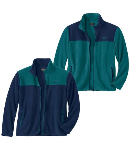 Pack of 2 Men's Two-Tone Fleece Jackets - Navy Green 