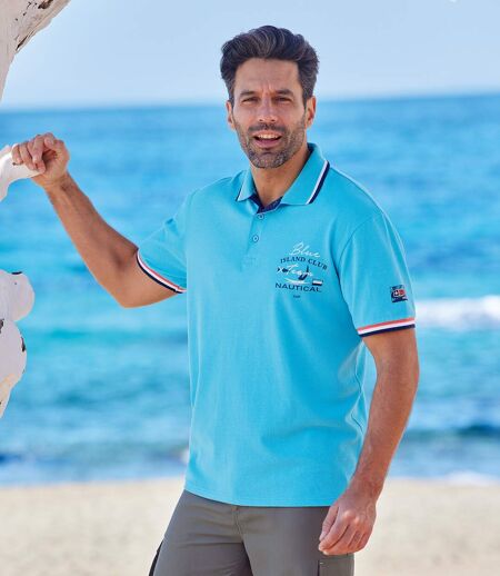 Pack of 2 Men's Piqué Polo Shirts - Turquoise Coral