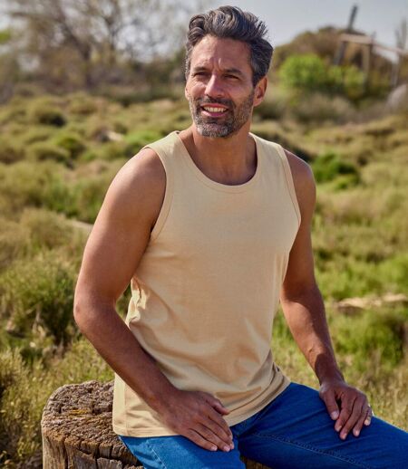 Pack of 4 Men's Cotton Vests - Beige White Black Navy