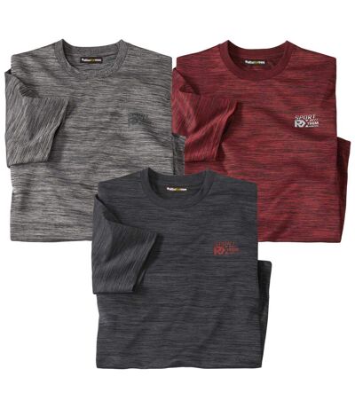 Pack of 3 Men's Sporty T-Shirts - Dark Grey Light Grey Red