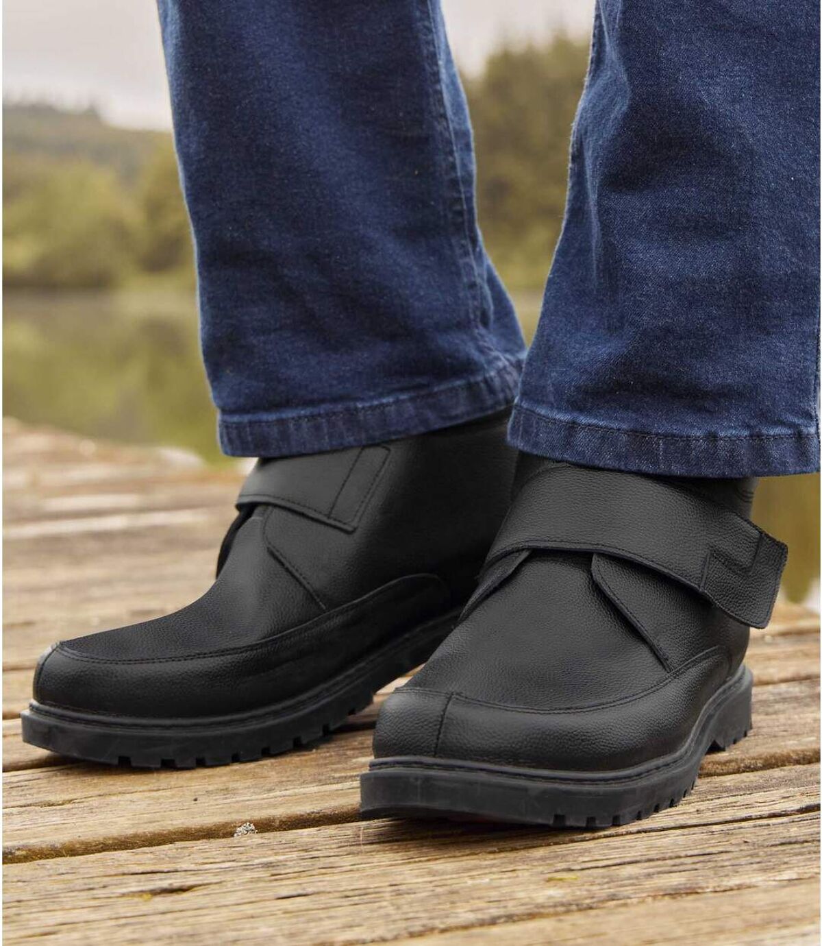 Kožené kotníkové boty na suchý zip zateplené umělým beránkem Atlas For Men