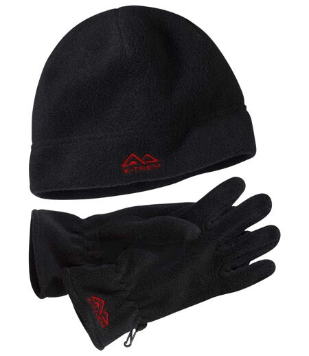 Men’s Black Fleece Hat & Gloves Set