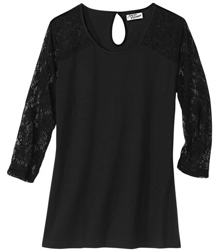 Women’s Black Lace and Cotton Top