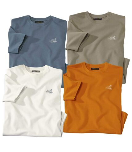 Pack of 4 Men's Classic T-Shirts - Orange Taupe Indigo Off-White