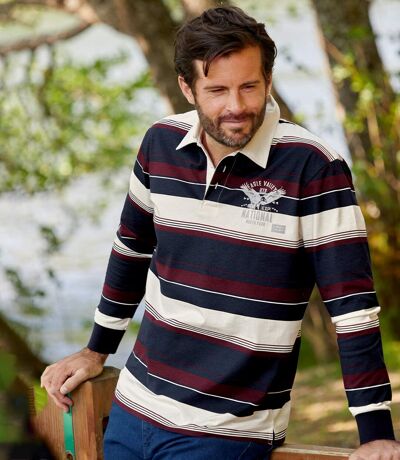 Men's Eagle Print Long Sleeve Polo Shirt