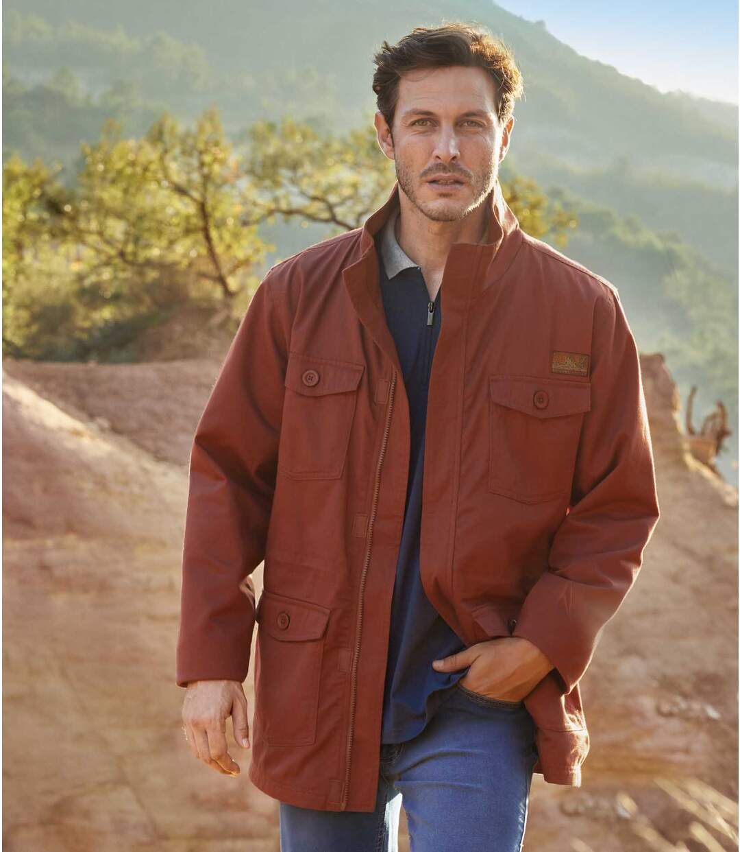 Men's Full Zip Red Safari Jacket - Arizona Valley Atlas For Men