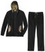 Women's Leopard Print Fleece Loungewear Set - Black - Full Zip